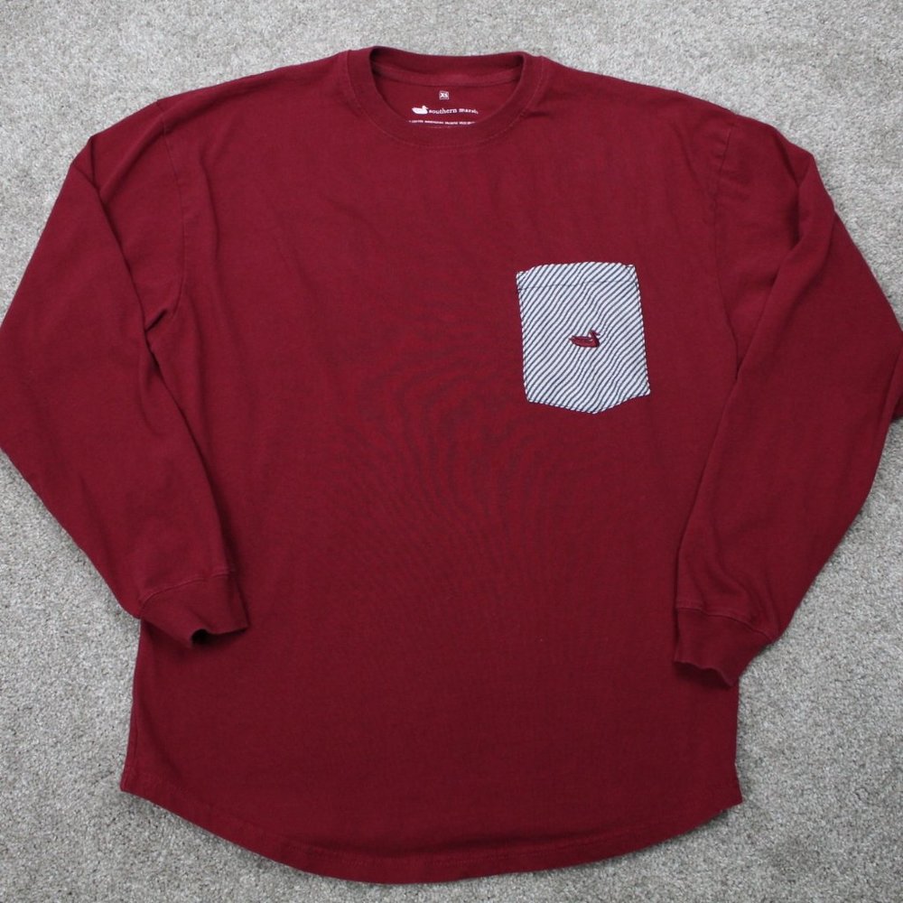Southern Marsh Shirt Mens XS Red Cotton Double Sided Long Sleeve Pullover Pocket